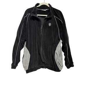 Vintage Adolfo Sports Dragon logo‎ Mens Velour Track Jacket Black Gray 2X Rapper